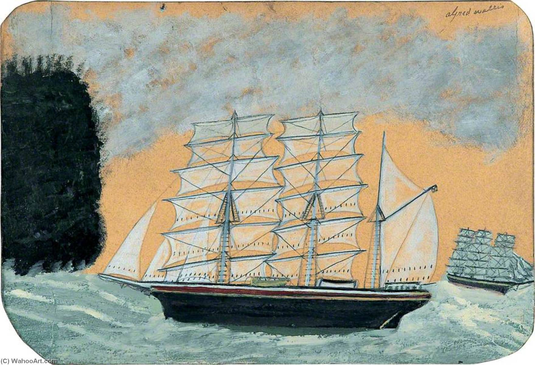 Headland With Two Three Masters (verso) — Alfred Wallis