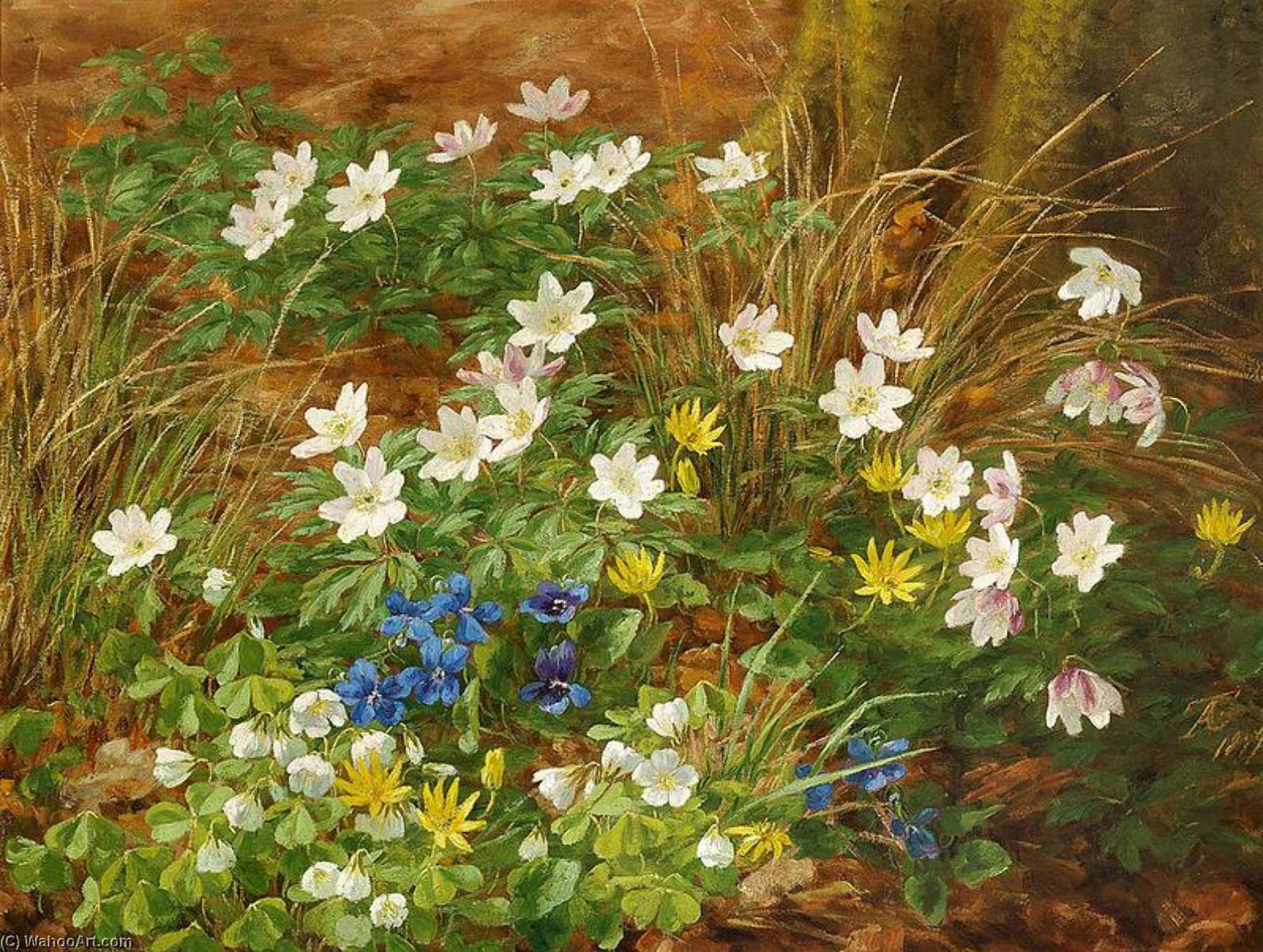 A Forest Floor With Anemones And Violets — Anthonore Christensen
