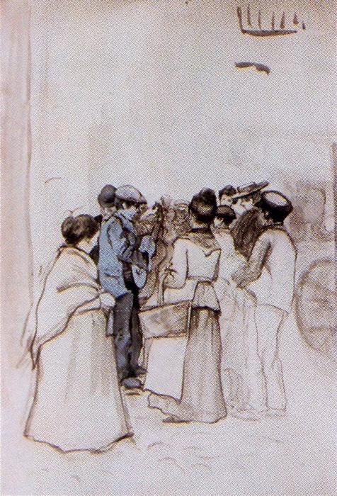 Street Scene. Man Playing The Guitar Among People — Ovidio Murguía De Castro