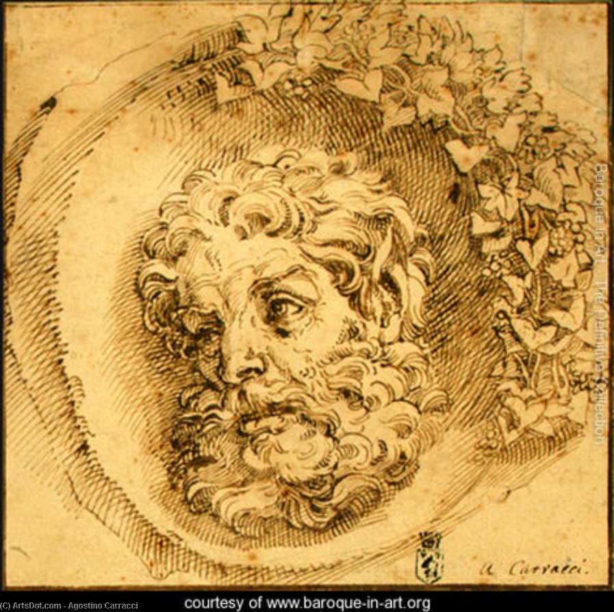 Head Of A Faun In A Concave (roundel) — Agostino Carracci