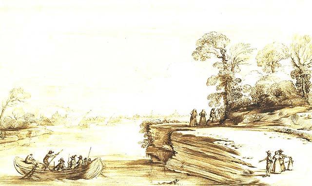 Landscape With A Boat On A River And Figures On A Bank — Guercino