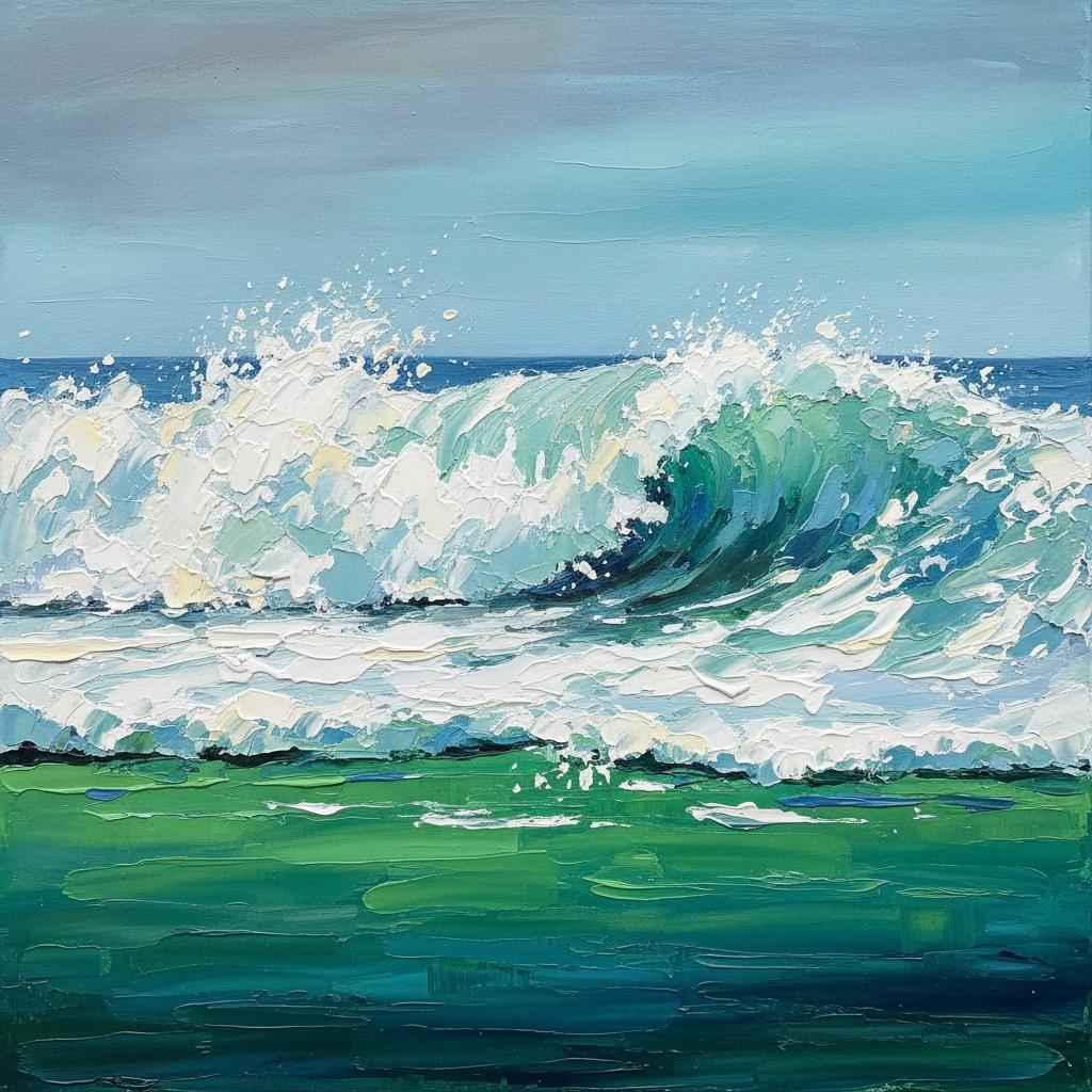 Ephemeral Surge: A One-of-one Study In Oceanic Impasto And Verdant Horizon Lines — Christian Noiret