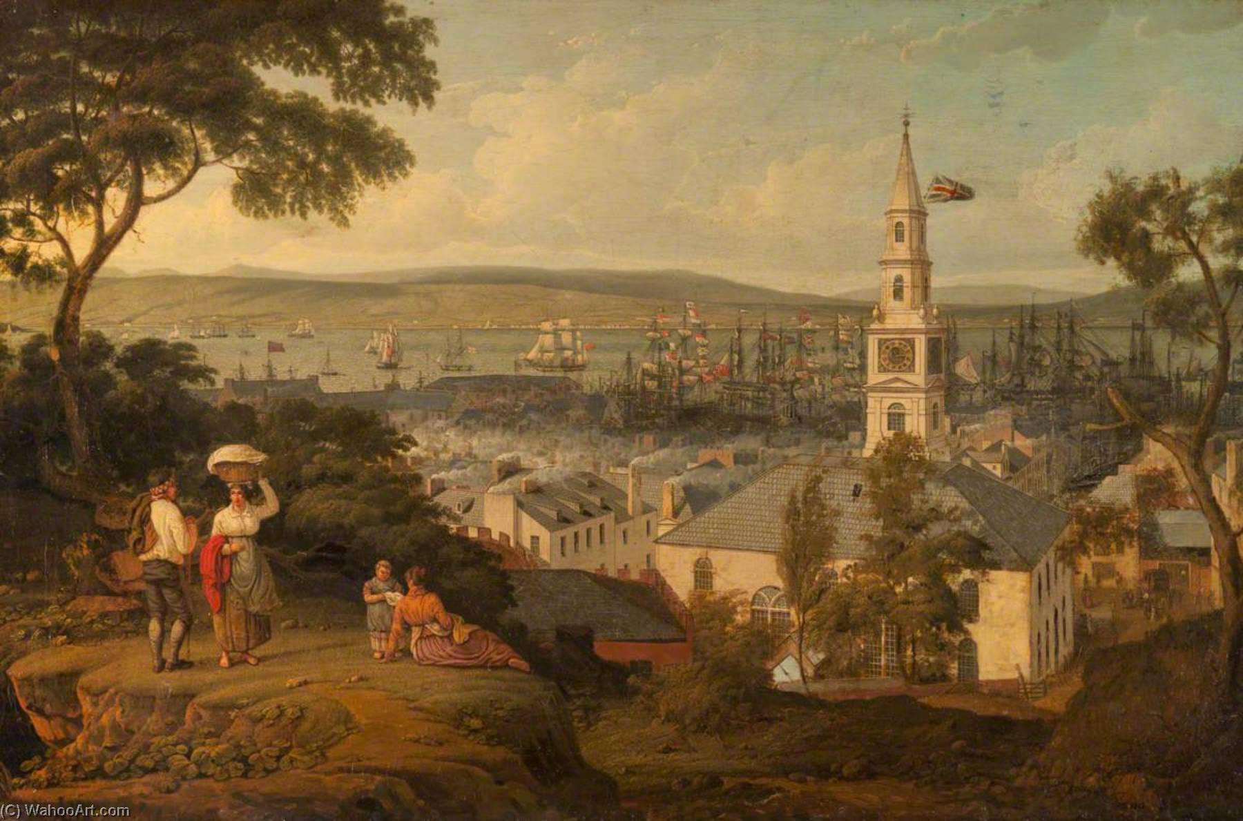 View Of The Middle Church And Harbour, Greenock — Robert W. Salmon