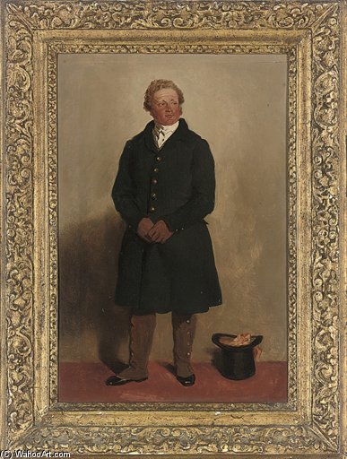 Portrait Of A Gentleman, Full-length, In A Blue Coat And White Shirt, A Top Hat And Scarf Beside Him — Samuel De Wilde