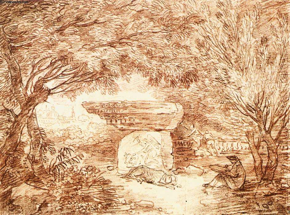 The Artist Drawing In The Farnese Gardens — Hubert Robert