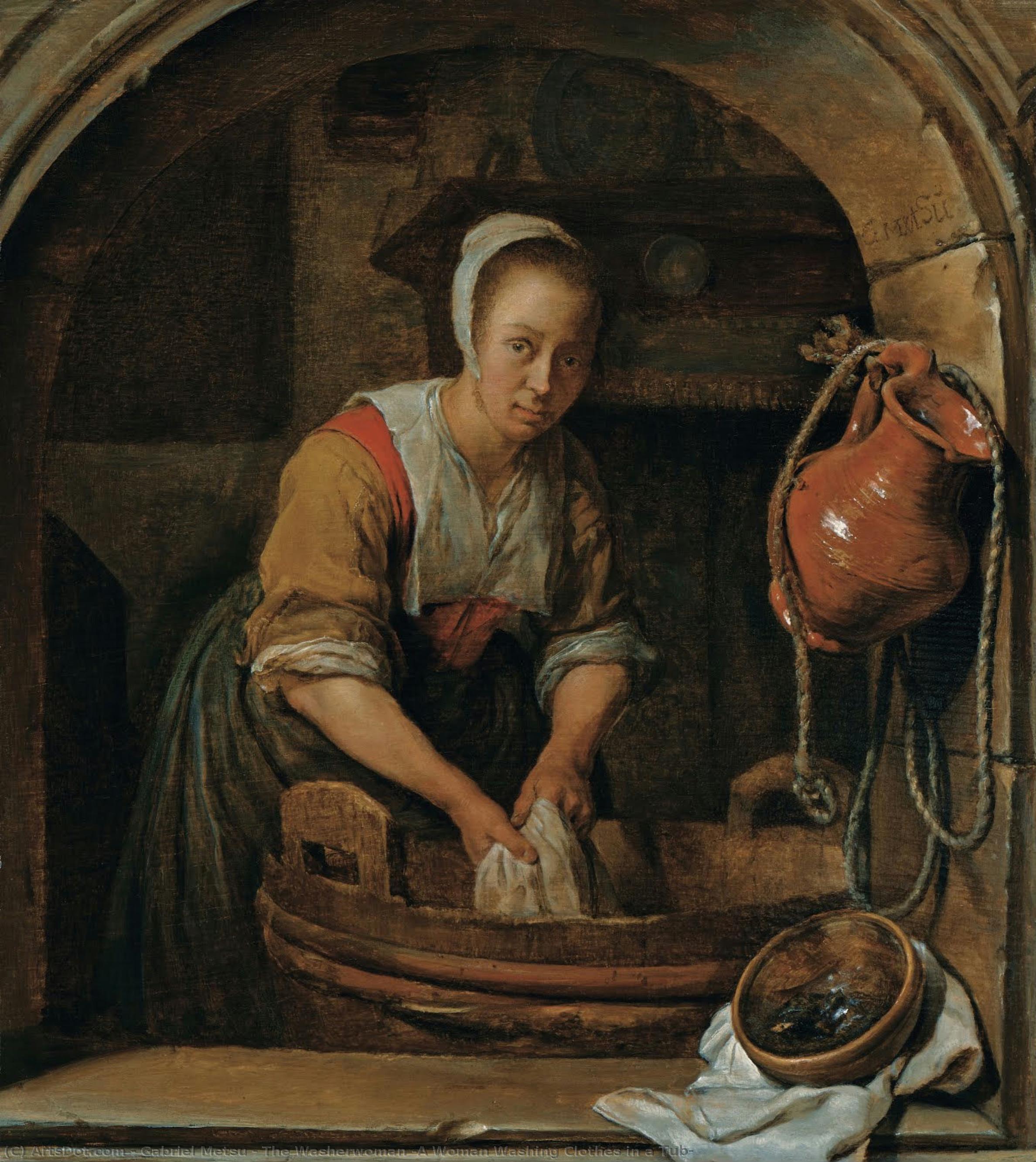 The Washerwoman (a Woman Washing Clothes In A Tub) — Gabriel Metsu