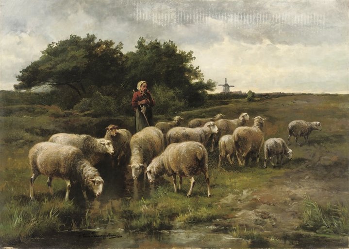 Sheep Near A Stream — Cornelis Van Leemputten