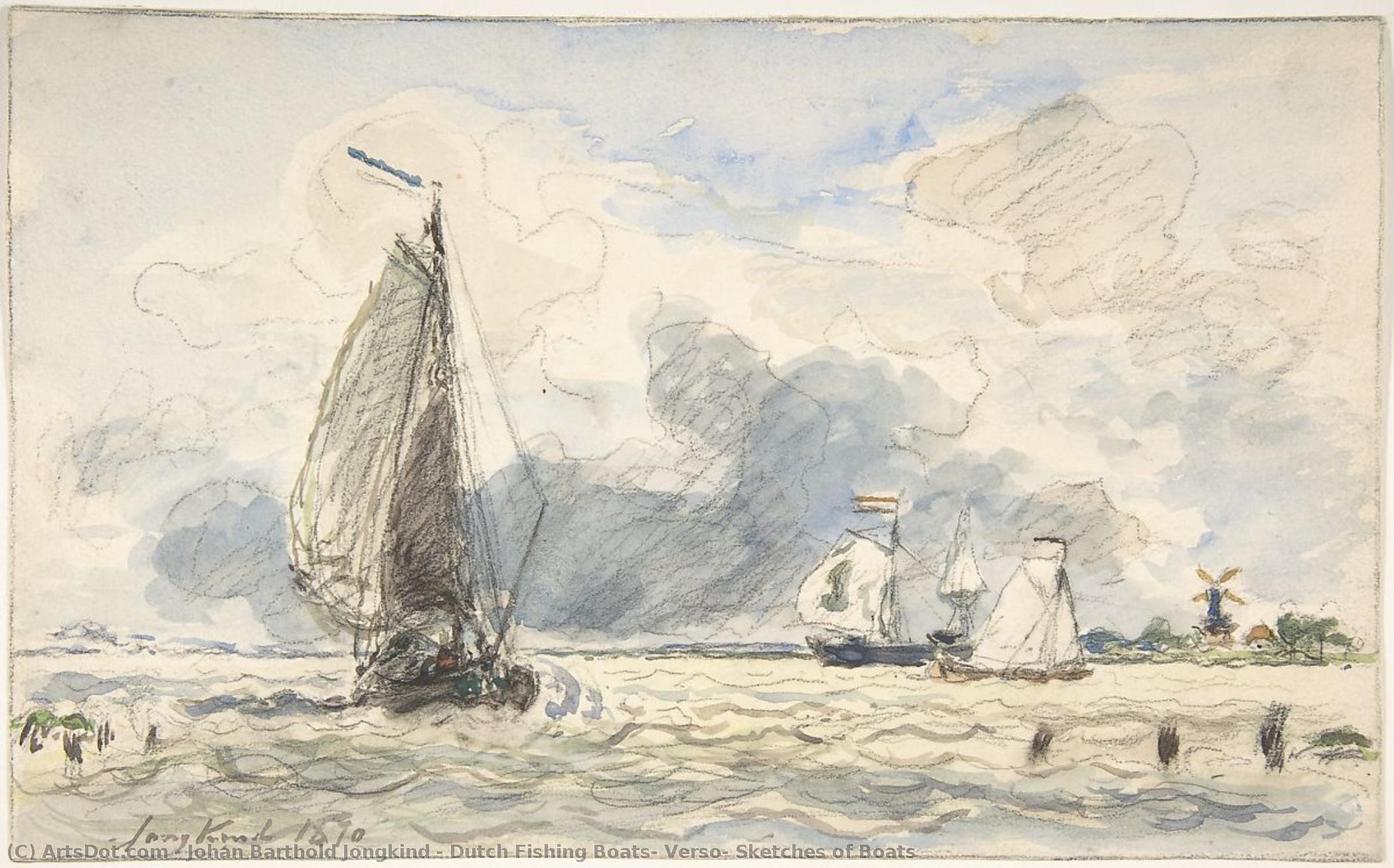 Dutch Fishing Boats, Verso: Sketches Of Boats — Johan Barthold Jongkind