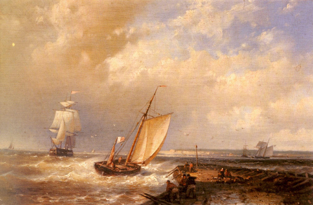A Dutch Pink Heading Out To Sea, With Shipping Beyond — Abraham Hulk Senior