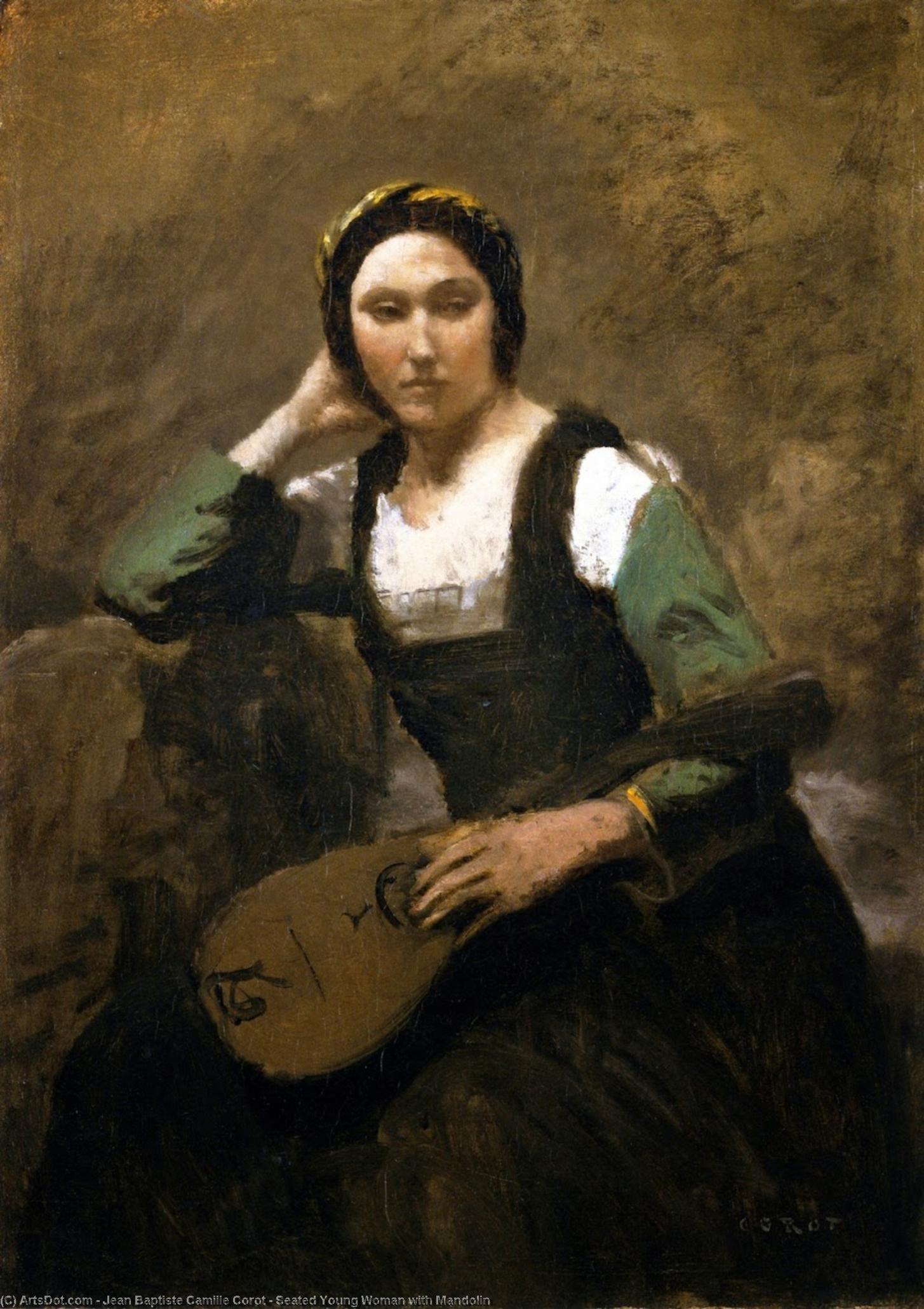Seated Young Woman With Mandolin — Jean-baptiste-camille Corot