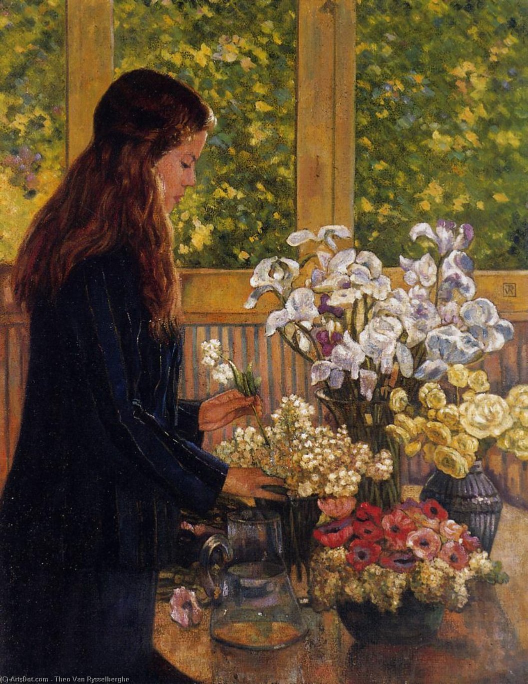 Young Girl With A Vase Of Flowers — Theo Van Rysselberghe