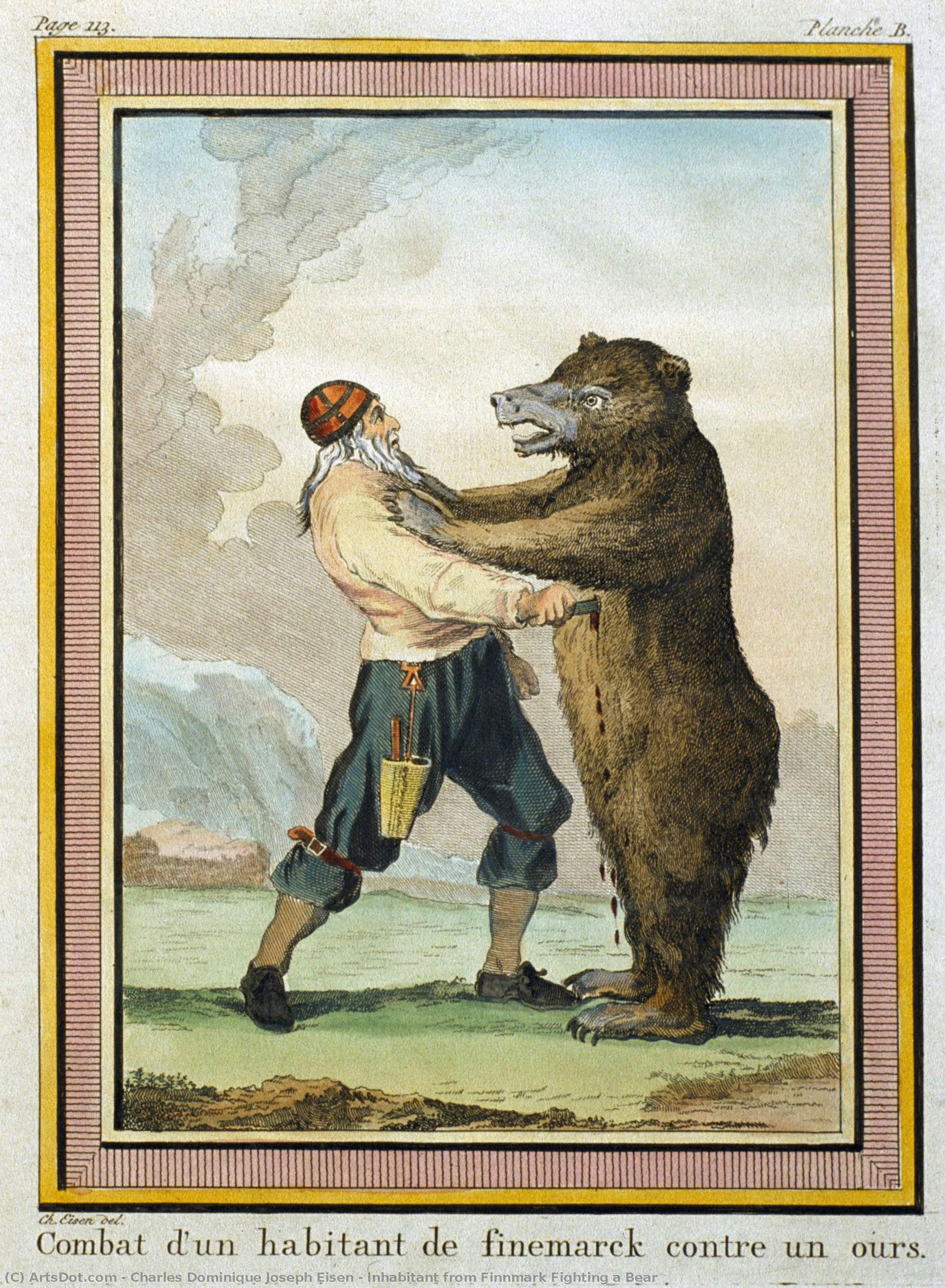 Inhabitant From Finnmark Fighting A Bear — Charles Dominique Joseph Eisen