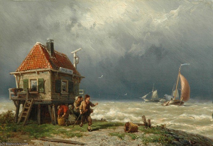 Figuren Bij Een Veerhuisje — Hermanus Junior Koekkoek