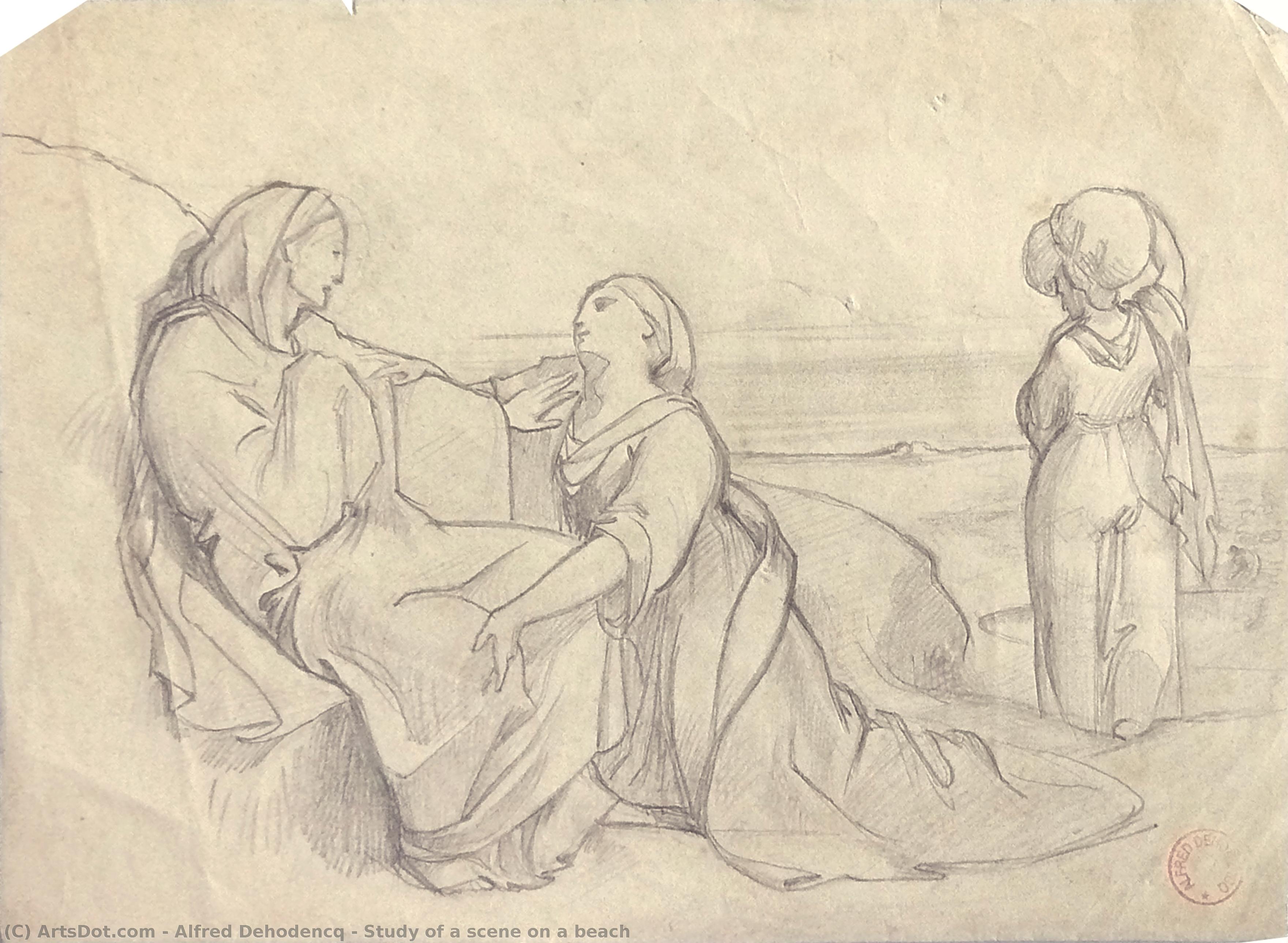 Study Of A Scene On A Beach — Alfred Dehodencq