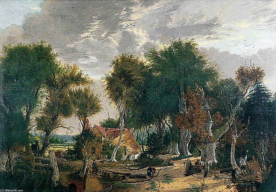 Scene In Crown Point Wood With Woodcutters — Alfred Stannard