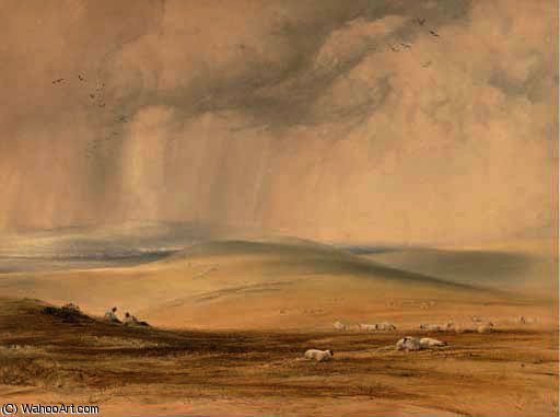 Lazing On The Downs, Watching Over The Flock — Anthony Vandyke Copley Fielding