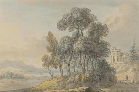 A Shepherd Driving His Flock Before A Scottish Castle — Paul Sandby