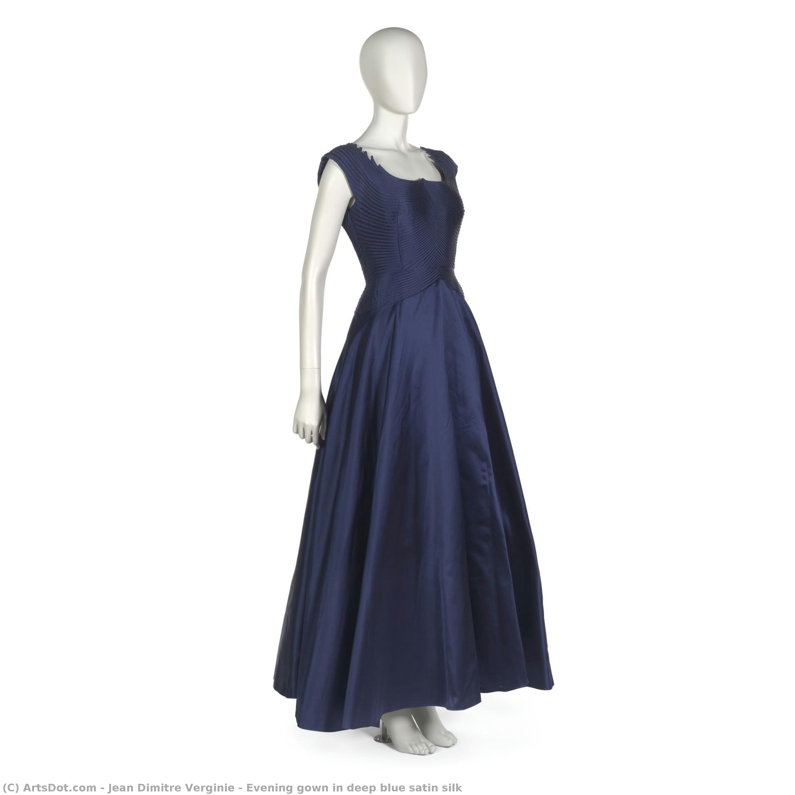 Evening Gown In Deep Blue Satin Silk — Jean Dimitre Verginie