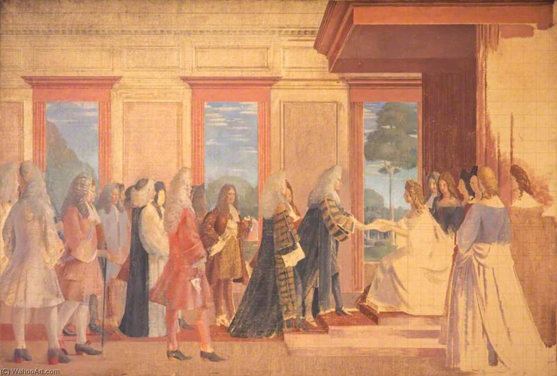 Sketch For Mural In St Stephen's Hall, Westminster (the English And Scottish Commissioners Present The Articles Of Agreement For The Union To Queen Anne, 1707) — Walter Thomas Monnington