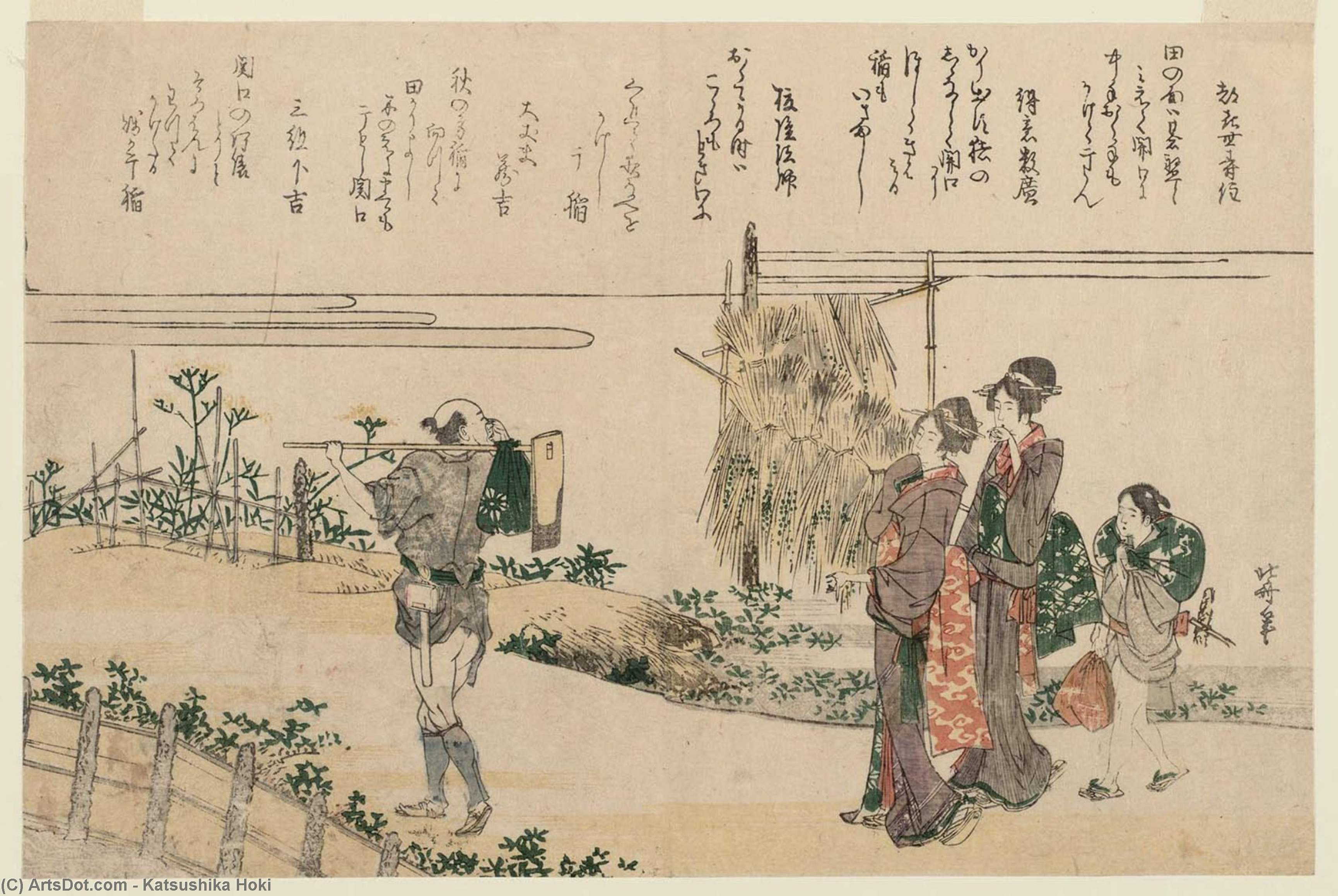 A Farmer And Two Young Women On A Country — Katsushika Hokusai