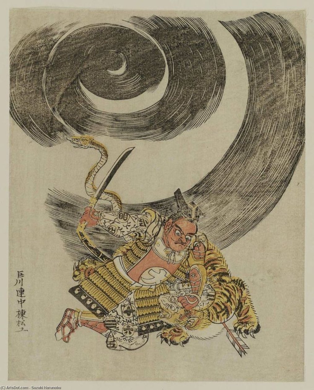 I No Hayata Killing The Nue Monster — Suzuki Harunobu