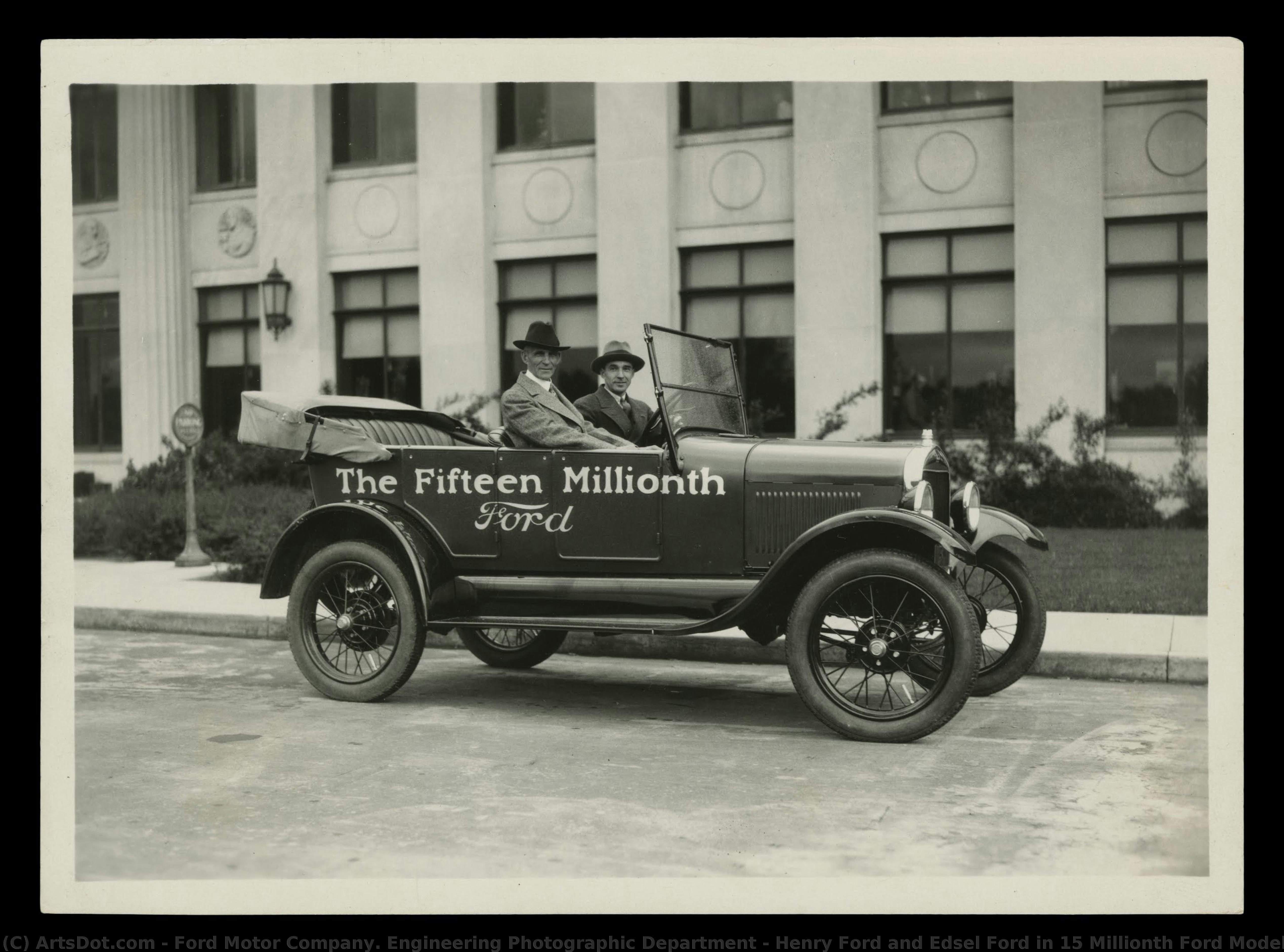 Henry Ford And Edsel Ford In 15 Millionth Ford Model T Car, 1927 — Ford Motor Company. Engineering Photographic Department