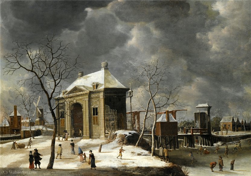 A View Of The Heiligewegspoort From The North-west, With Skaters — Jan Abrahamsz Beerstraten