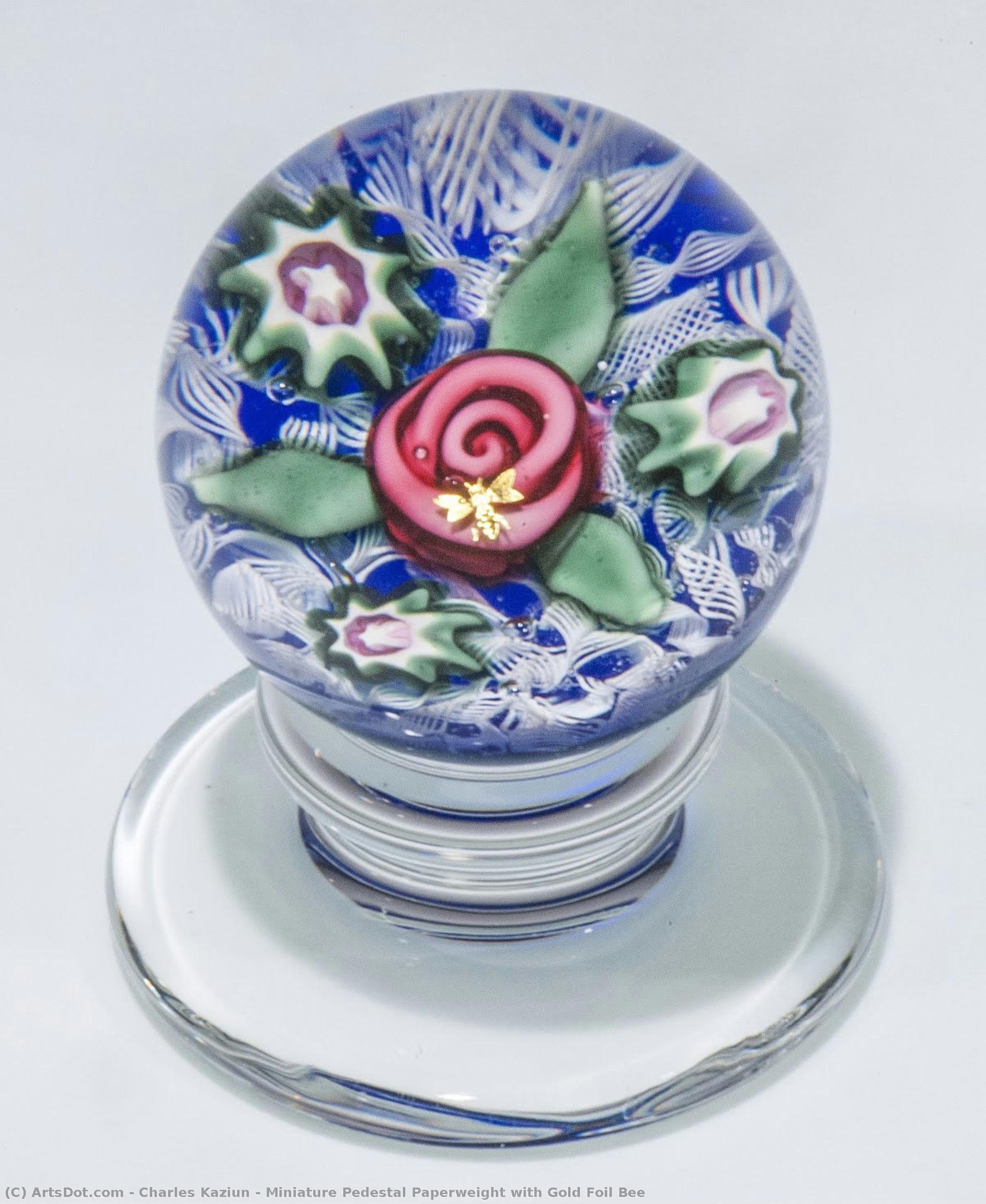 Miniature Pedestal Paperweight With Gold Foil Bee — Charles Kaziun