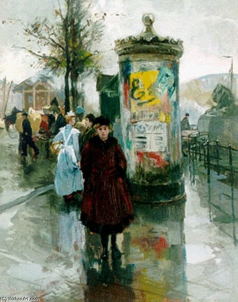 Billboard And Figures At The Four Leeuwenbrug In Rotterdam — August Willem Van Voorden