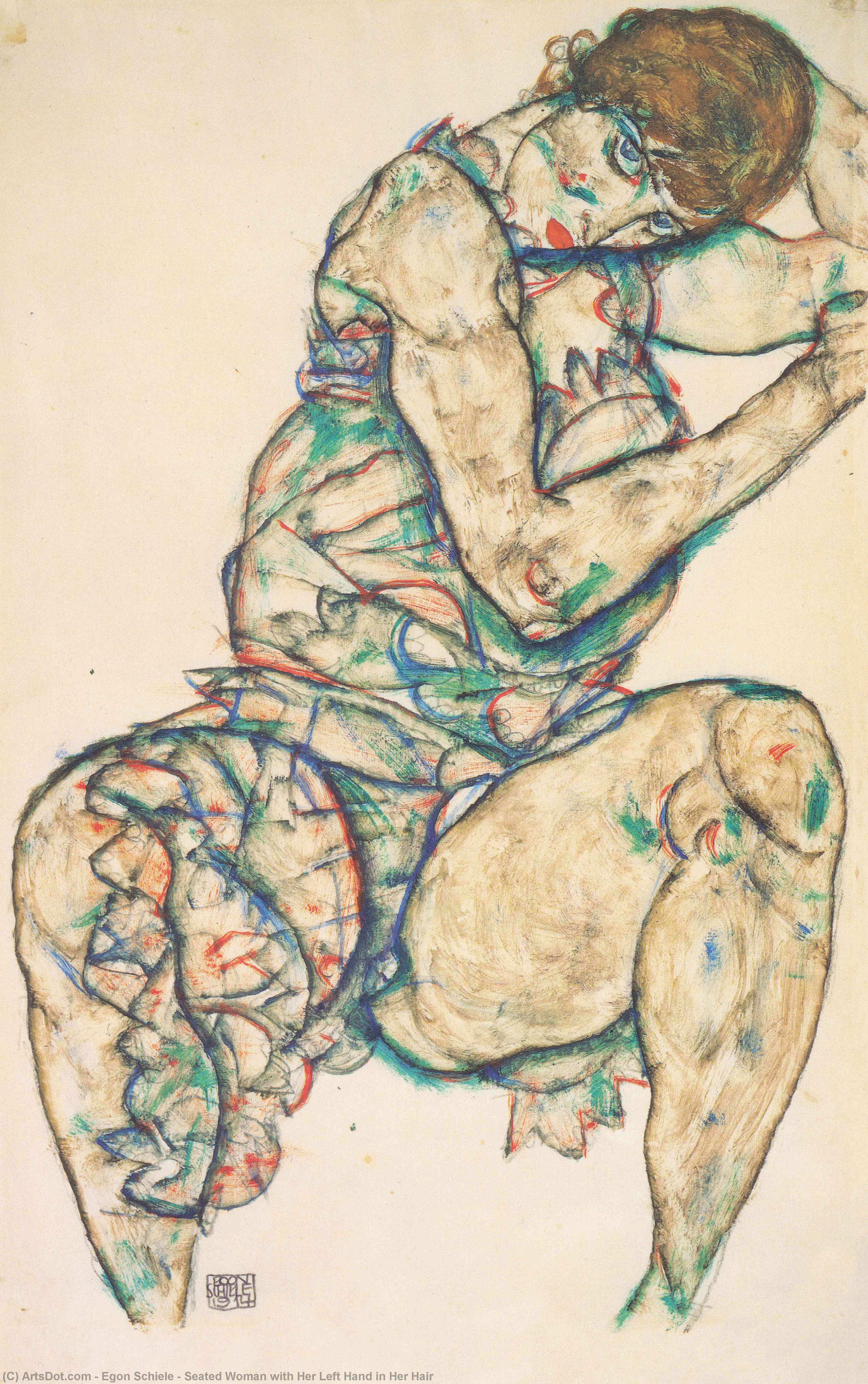 Sitzende Frau Mit Ihrer Linken Hand Im Haar — Egon Schiele