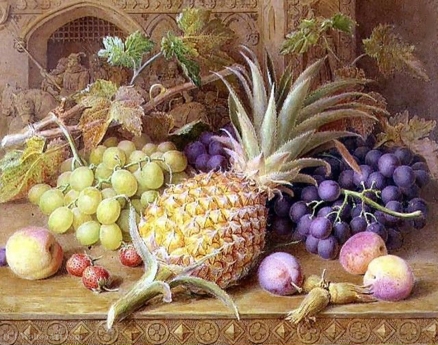 A Still Life Of A Pineapple Grapes Peaches Strawberries And Hazelnuts On A Dresser — William Hough