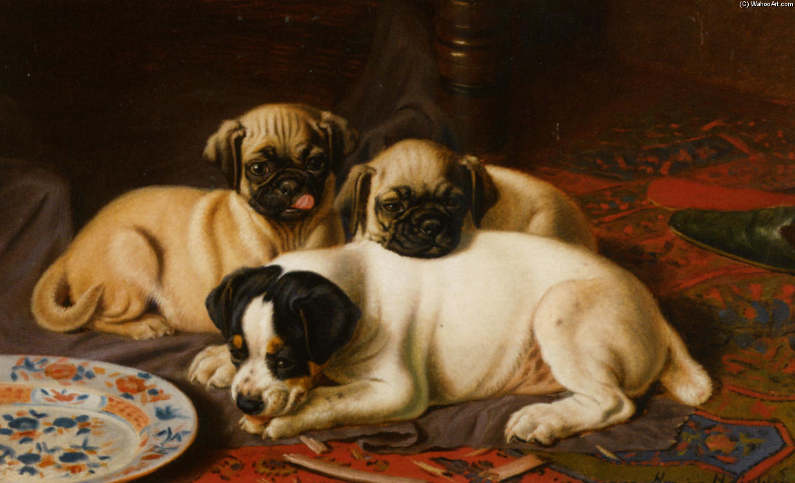 Two Pugs And A Terrier — Horatio Henry Couldery