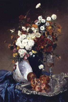 Still Life With Flowers And Pomegranates — Eugene Henri Cauchois