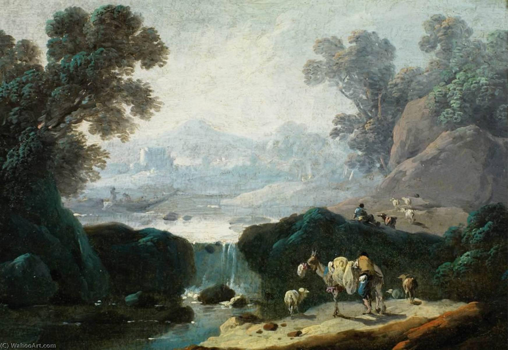 Waterfall Landscape In Portugal — Jean-baptiste Pillement