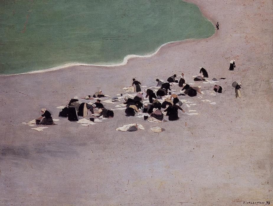 Washerwomen At Etretat (also Known As Woman Drying Laundry On The Beach) — Félix Vallotton