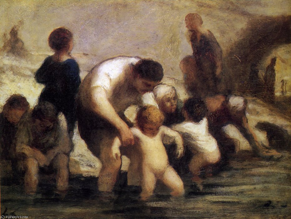 Les Enfants Au Bain, Huile Sur Panneau The Children With The Bath, Oils On Panel — Honoré Daumier