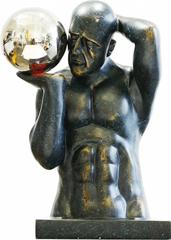 Classical Bronze Bust With Mirrored Sphere