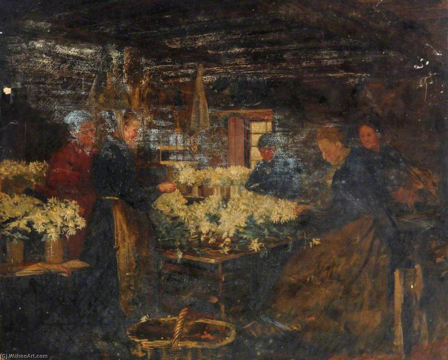 Bunching Flowers In The Press House At Maupertuis Farm — Richard Goldie Crawford