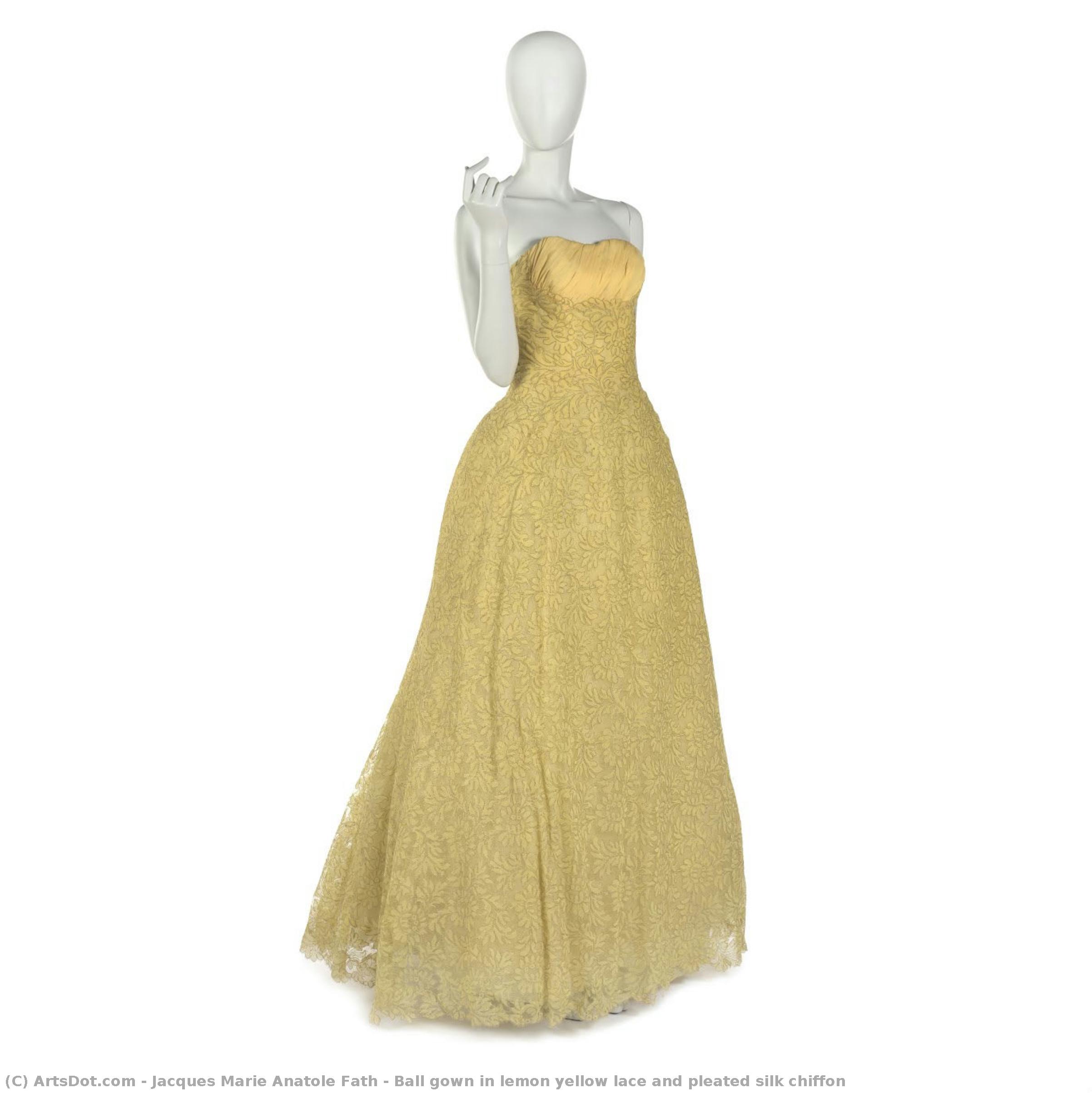 Ball Gown In Lemon Yellow Lace And Pleated Silk Chiffon — Jacques Fath