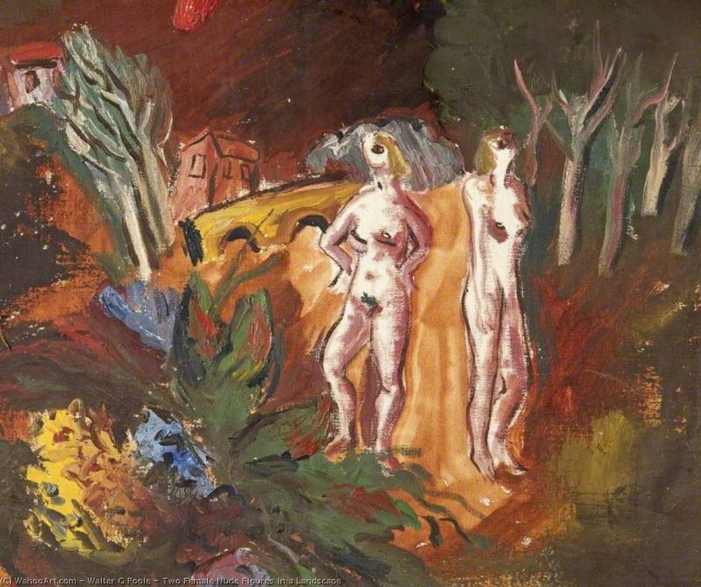 Two Female Nude Figures In A Landscape — Walter G Poole