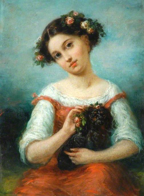 Girl Crowned With Roses, Holding A Dog — Pierre Joseph Dedreux Dorcy