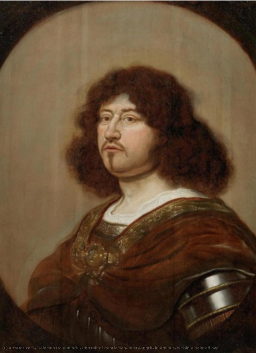 Portrait Of Gentleman, Bust-length, In Armour, Within A Painted Oval — Salomon De Koninck