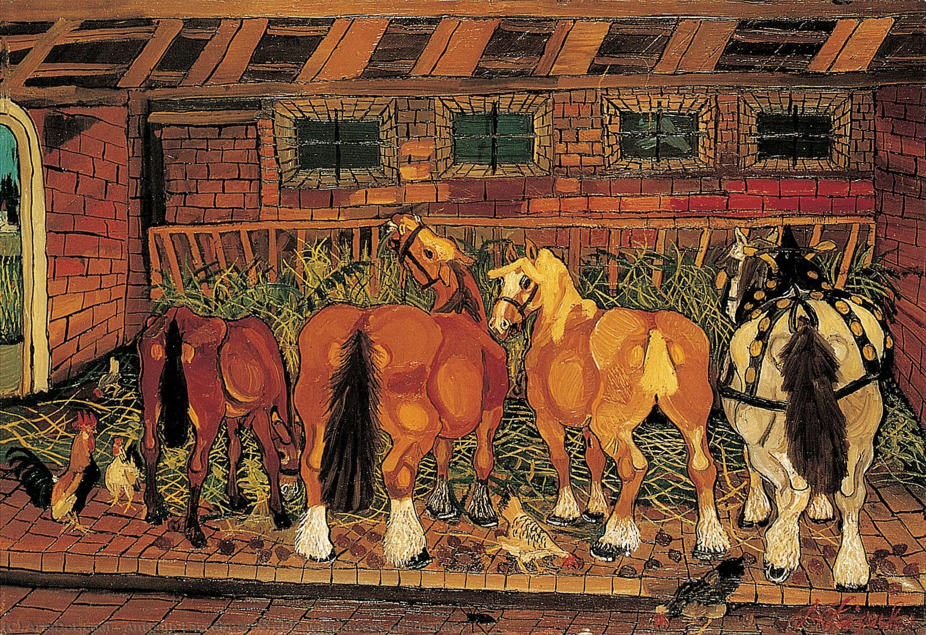 Stable With Horses And Donkey — Antonio Laccabue