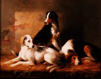 Three Hounds In A Stable — William Barraud