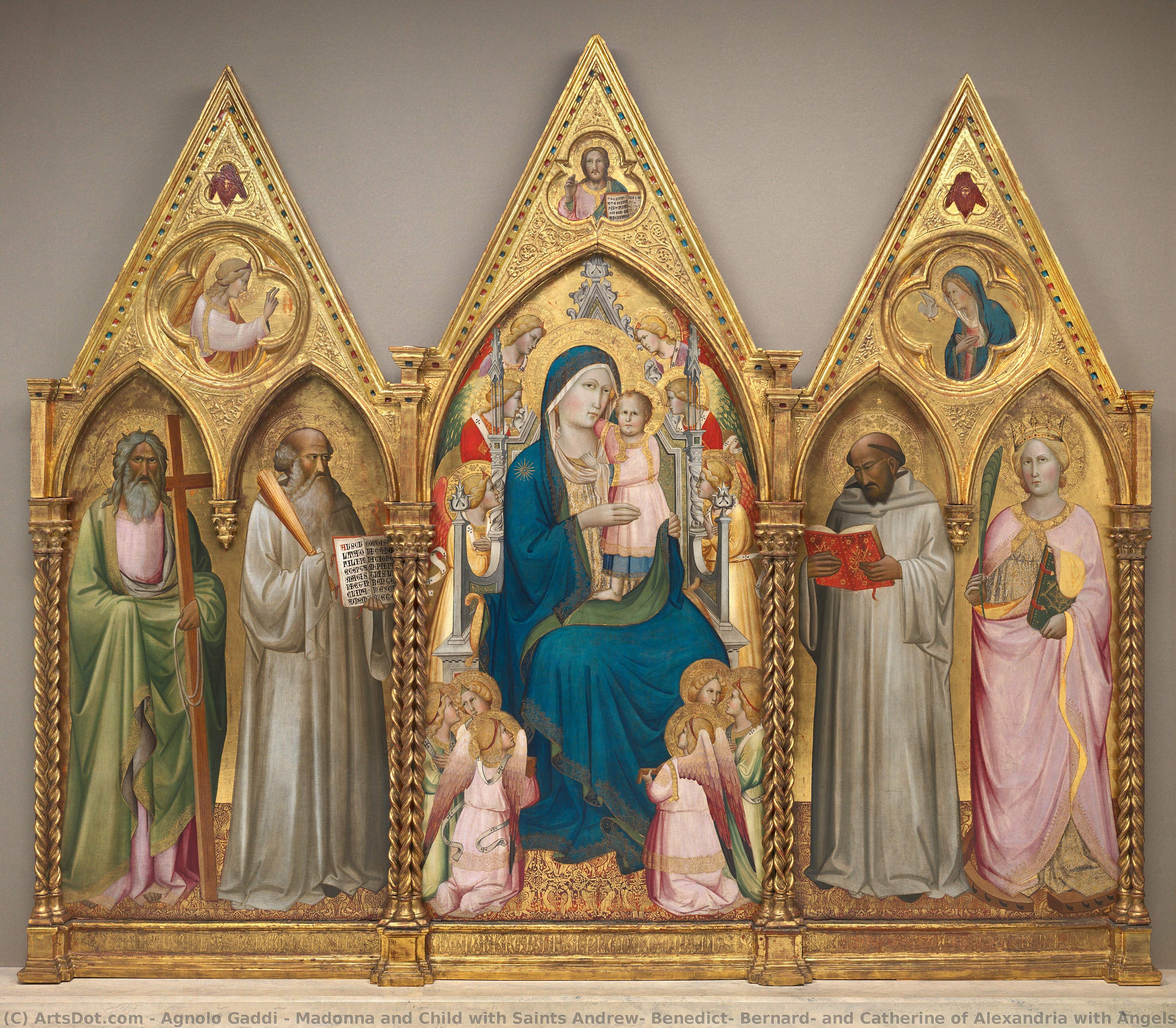 Madonna And Child With Saints Andrew, Benedict, Bernard, And Catherine Of Alexandria With Angels [entire Triptych] — Anđolo Gadi
