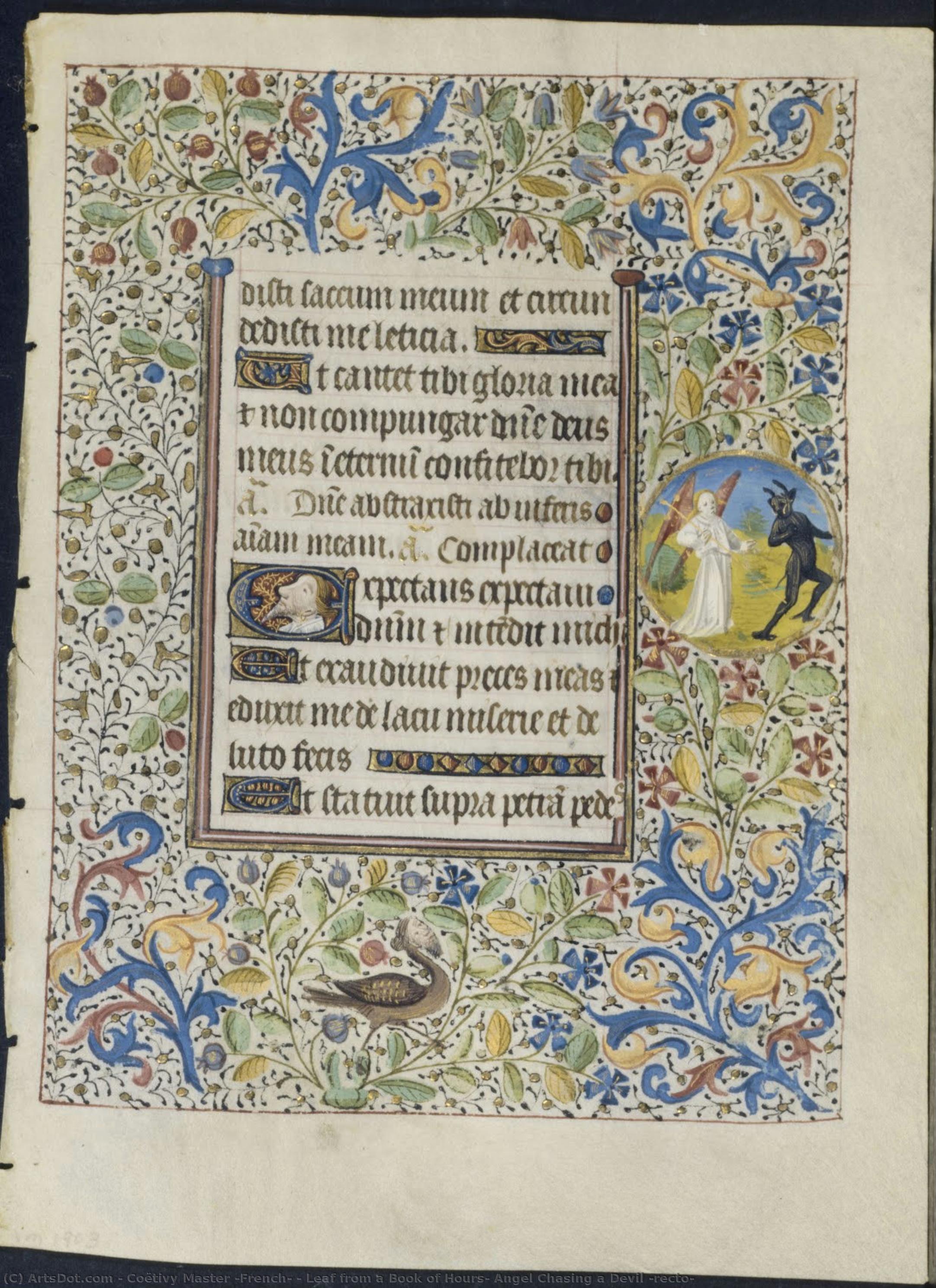 Leaf From A Book Of Hours: Angel Chasing A Devil (recto) — Coëtivy Master (french)