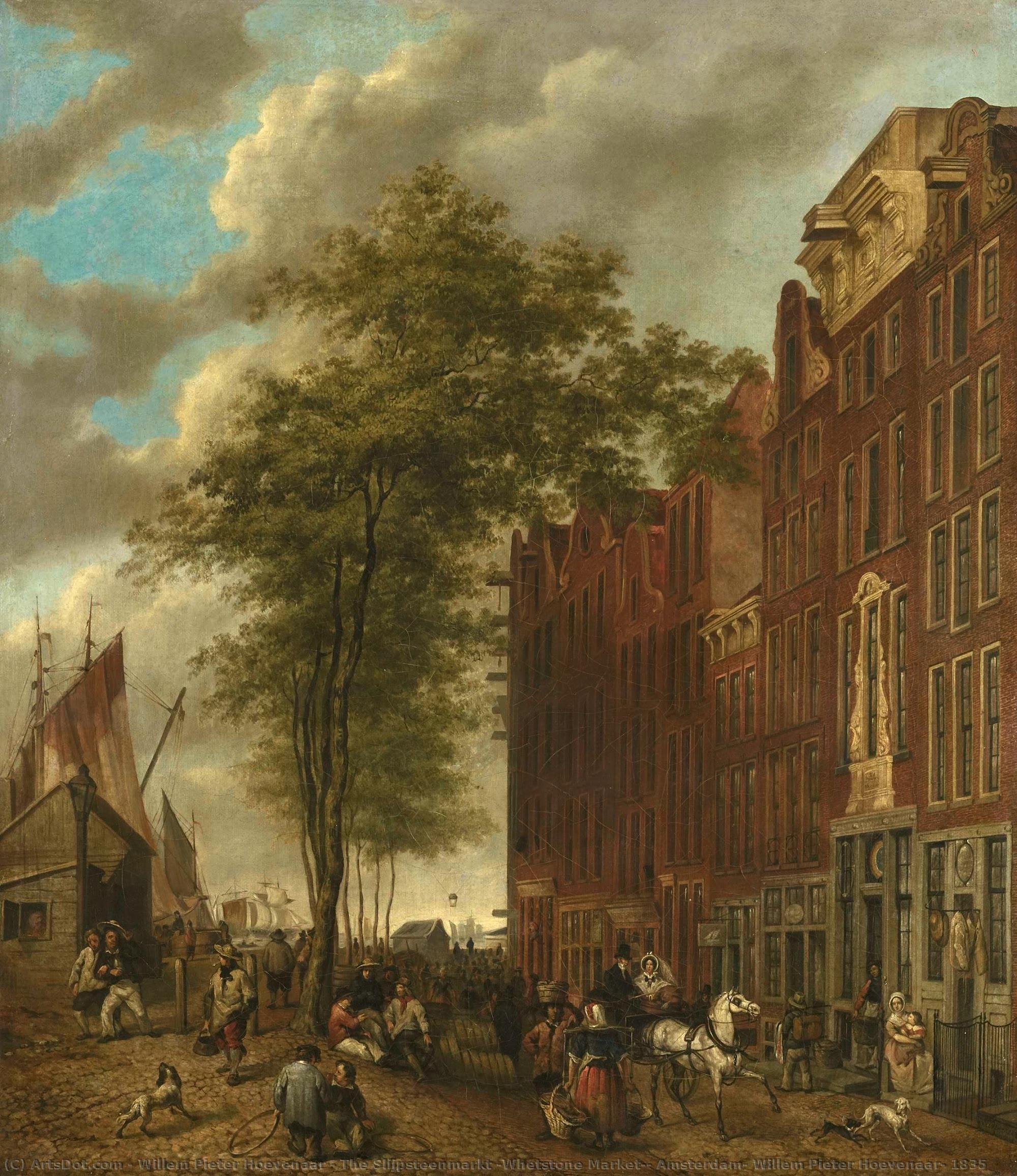 The Slijpsteenmarkt (whetstone Market), Amsterdam, Willem Pieter Hoevenaar, 1835 — Willem Pieter Hoevenaar