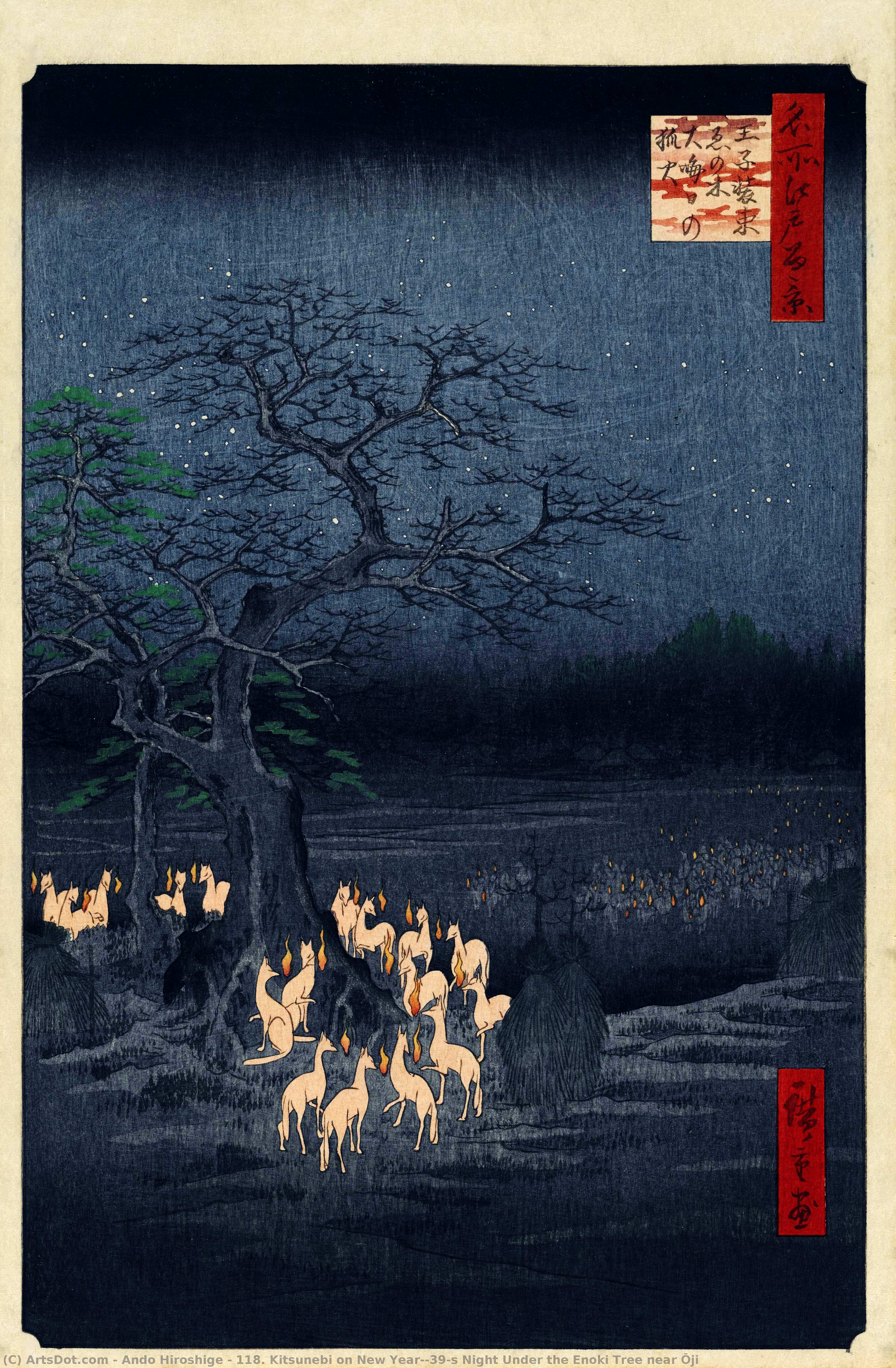 118. Kitsunebi On New Year's Night Under The Enoki Tree Near Ōji — Ando Hiroshige