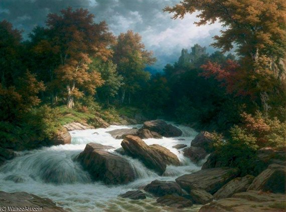 Gebirgsbach Mit Burgruine — Robert Zund