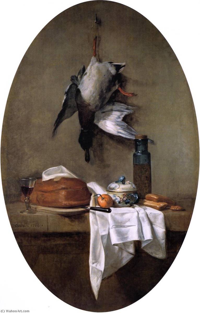 Duck Hanging By One Leg, Pâté, Bowl And Jar Of Olives — Jean-baptiste-siméon Chardin